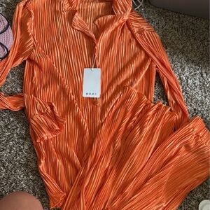 Vibrant Orange Pleated set